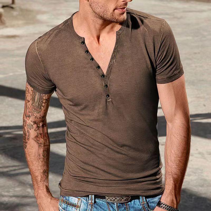 Men's Henley Crew Neck Short Sleeve Henley T-shirt 66405442X