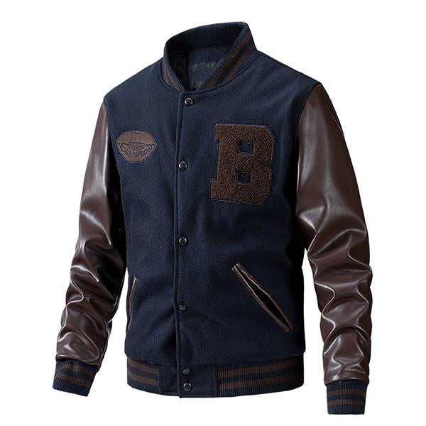 Men's Thin Cotton Embroidered Colorblock Baseball Jacket 21720019M
