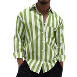 Men's Long Sleeve Lapel Striped Shirt 21663947X