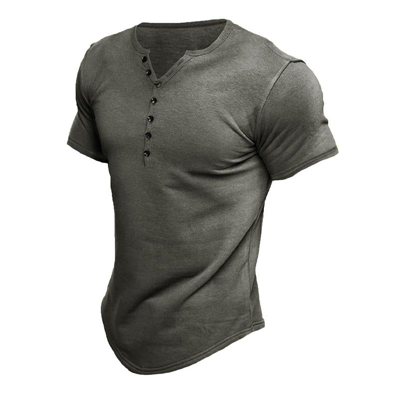 Kortermet Henley T-skjorte med solid knapp for menn 60126755X