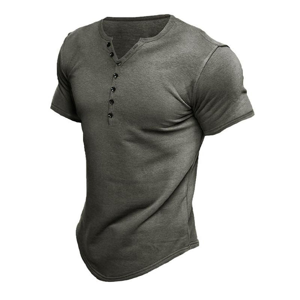 Men's Short Sleeve Solid Color Button Down Henley 60126755X