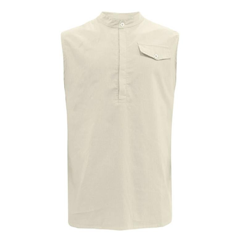 Men's Solid Color Cotton and Linen Beach Style Tank Top 40753714X