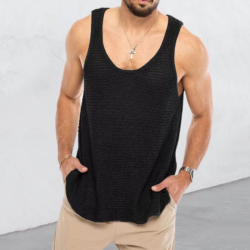 Men's Casual Loose Breathable Sleeveless Knitted Tank Top 35014523M