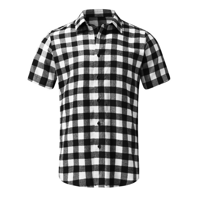 Men's Loose Plaid Shirt Casual Short Sleeve Lapel Shirt 18193566X