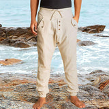 Men's Casual Solid Color Button Drawstring Pants 53767110Y