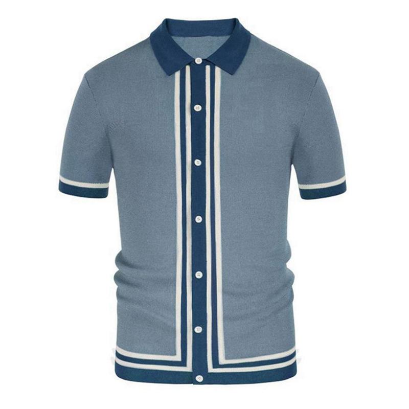 Men's Lapel Stripe Short Sleeve Polo Shirt 22757987X
