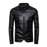 Men's Casual Motorcycle Stand Collar Leather Jacket 94684881M