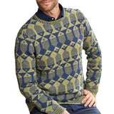 Men's Round Neck Jacquard Long Sleeve Knit Sweater 93876556M