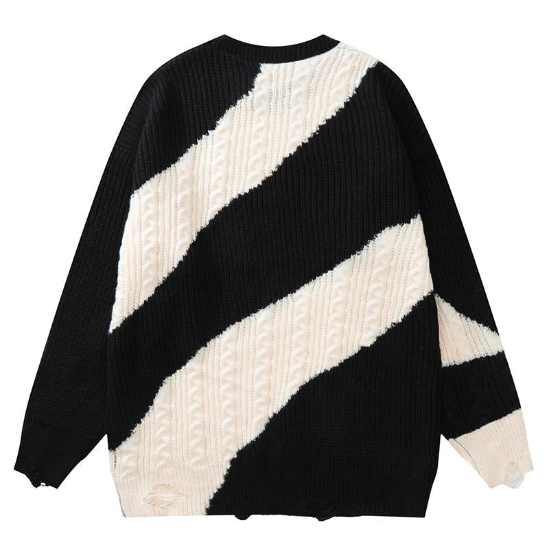 Men's Casual Round Neck Contrast Color Long Sleeve Knitted Sweater 01064485M