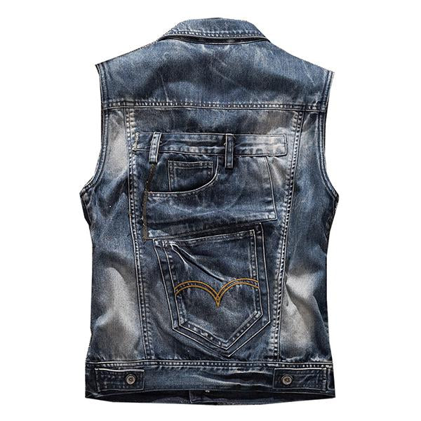 Men's Slim Fit Big Pocket Biker Denim Vest 21485857M