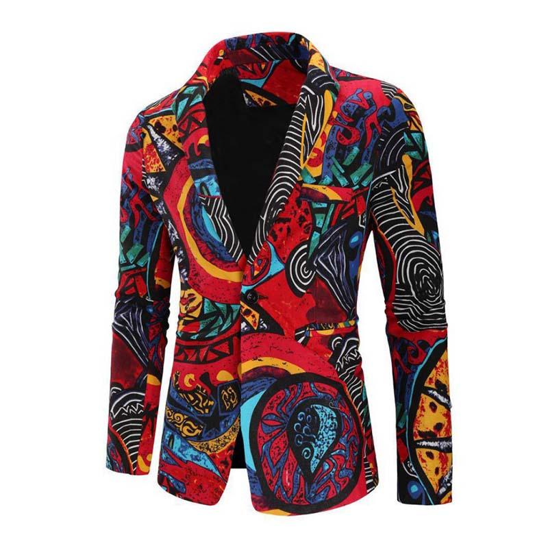 Men's Vintage Ethnic Print Lapel Blazer 81540555M