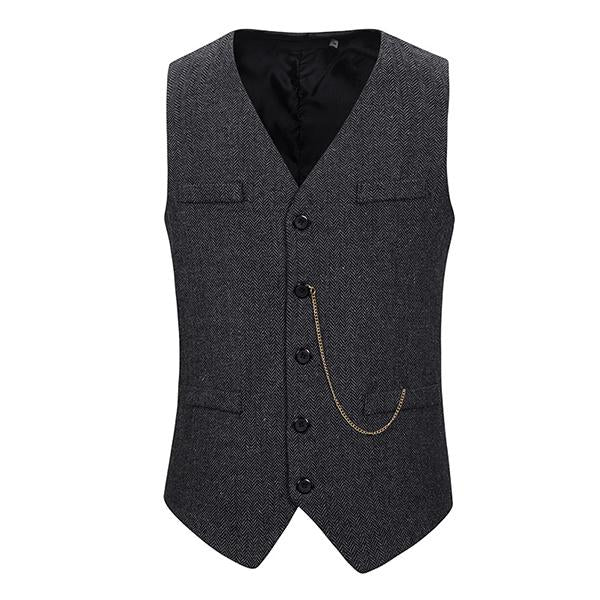 Mens Herringbone Single Breasted Vest 21473001M Black / S Vests