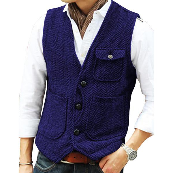 Mens V-Neck Single-Breasted Tweed Vest 39854419M Royal Blue / S Vests