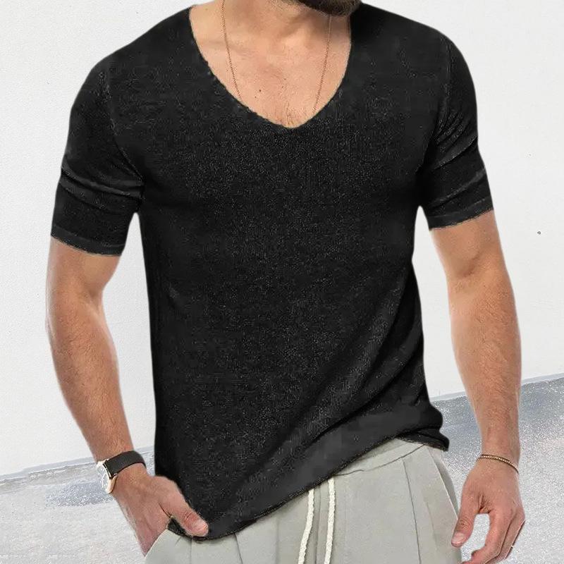 Men's Casual Solid Color V -Neck Short -Sleeved Knit Sweater 05621460Y