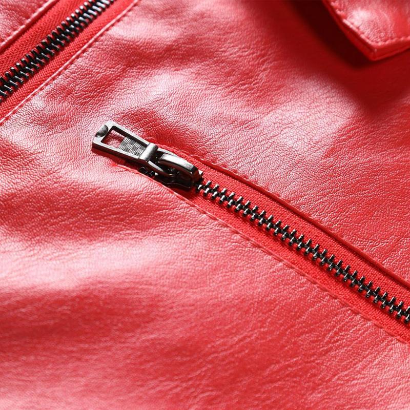 Men's Lapel Collar Zip-Up Leather Jacket 82345117X