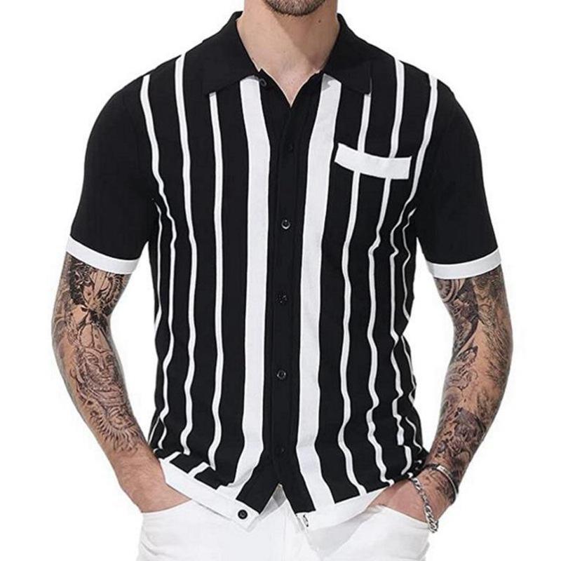 Men's Striped Knit Short Sleeve Polo Shirt 14156169X