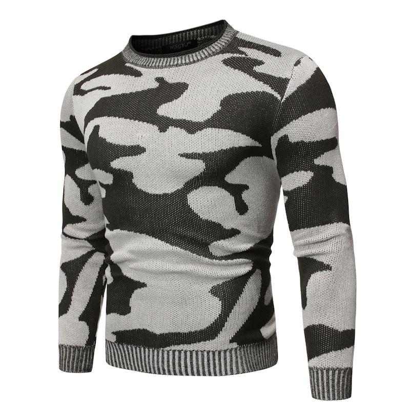 Men's Camouflage Round Neck Pullover Contrast Color Sweater 77273688X