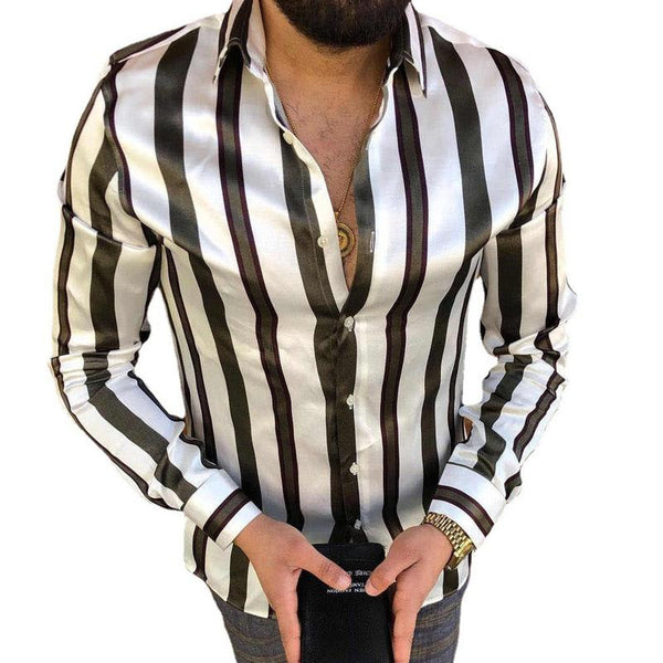 Men's Casual Lapel Stripe Printed Long Sleeve Shirt 40194690Y