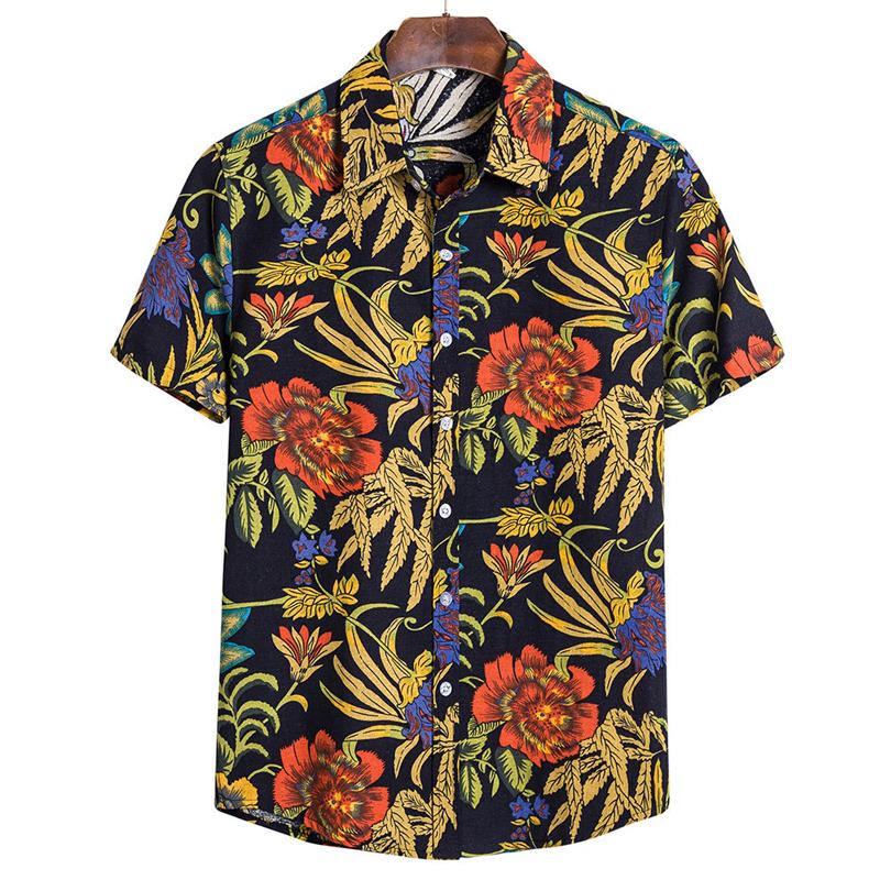 Men's Casual National Print Short -Sleeved Shirt 49020621Y