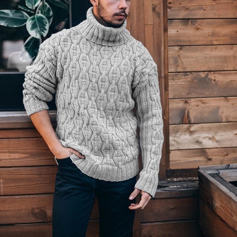 Men's Turtleneck Diamond Twist Thick Knit Sweater 56377188M