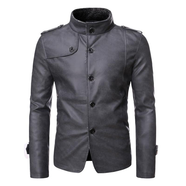 Men's Stand Collar Leather Biker Jacket 90020300X