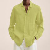 Men's Lapel Longs Sleeve Loose Fit Cotton And Linen Shirt 38274367Z