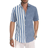 Men's Short Sleeve Panel Stripe Lapel Shirt 71517331X