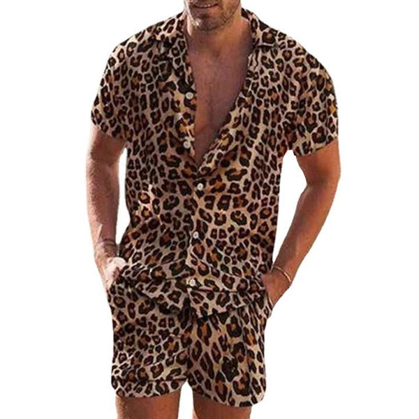 Men's Casual Leopard Short Sleeve Shirt Set 88374913Y
