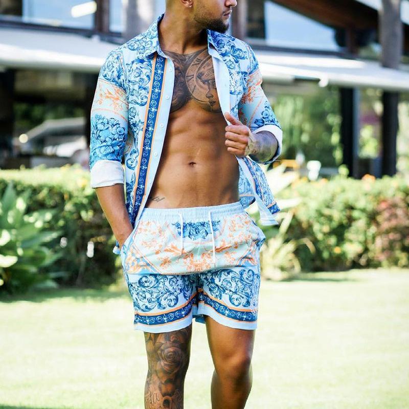 Conjunto de camisa y pantalones cortos de manga corta con estampado de estilo vacacional para hombre 15166152Z