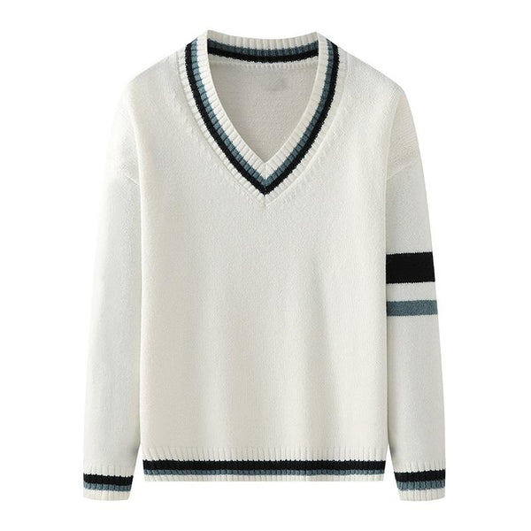 Men's Casual V Neck Color Contrast Knitted Sweater 14445956M
