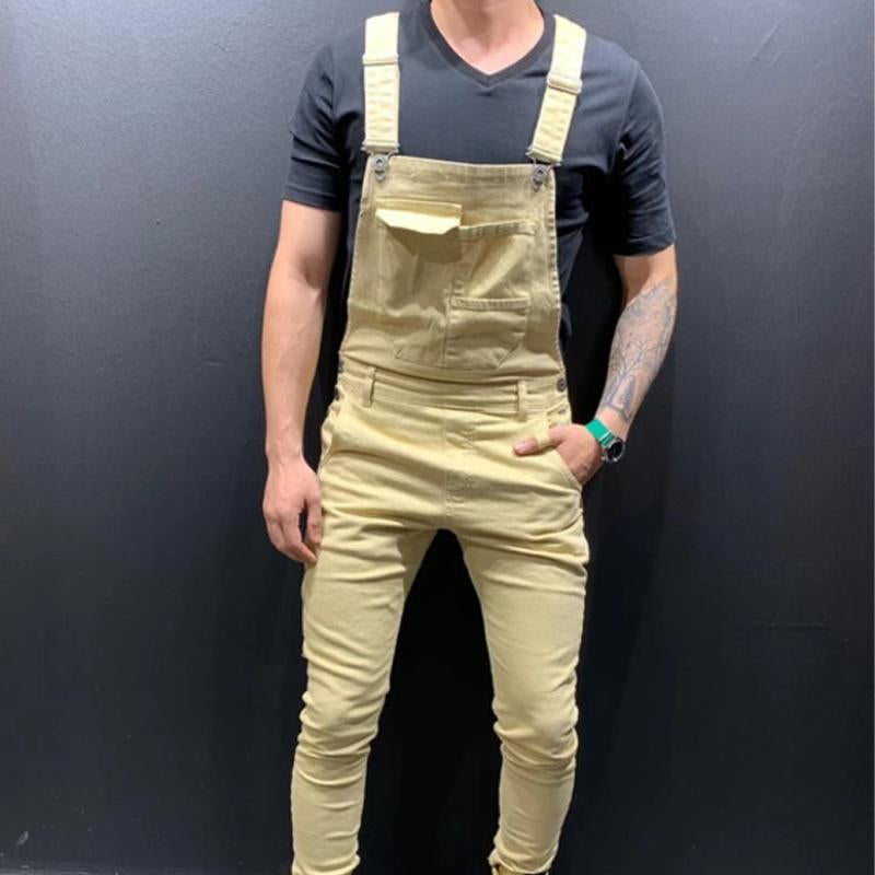 Men's Solid Color Denim Overalls 01703561X