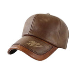 Men's Retro Letter Print Stitching PU Washed Distressed Motorcycle Baseball Cap 73002661X