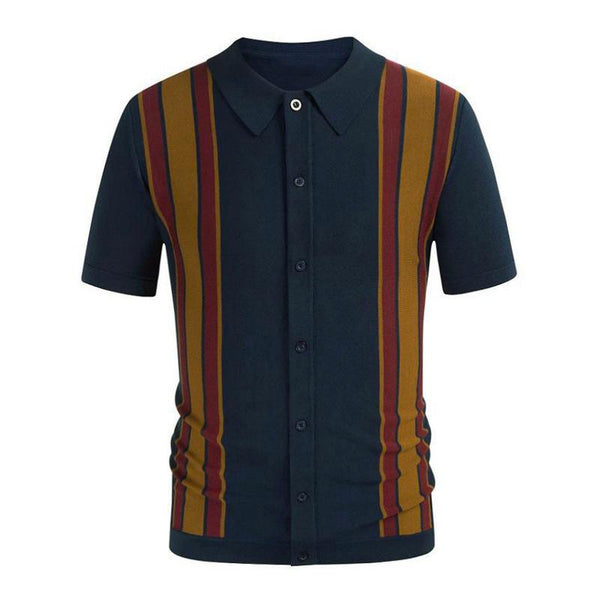 Men's Striped Contrast Knit Polo Shirt 42110133M