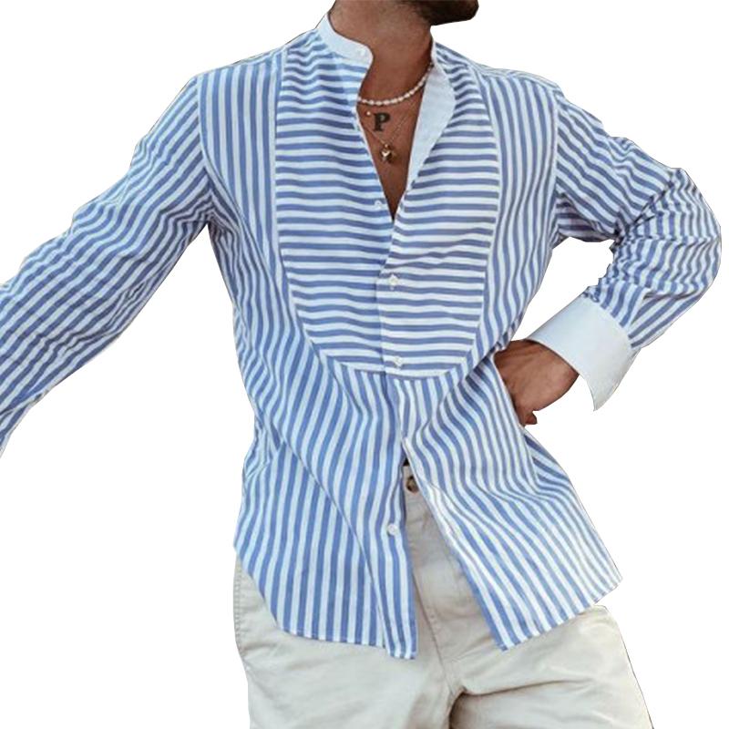Loose Striped Irregular Stitching Long Sleeve Shirt 50854849M