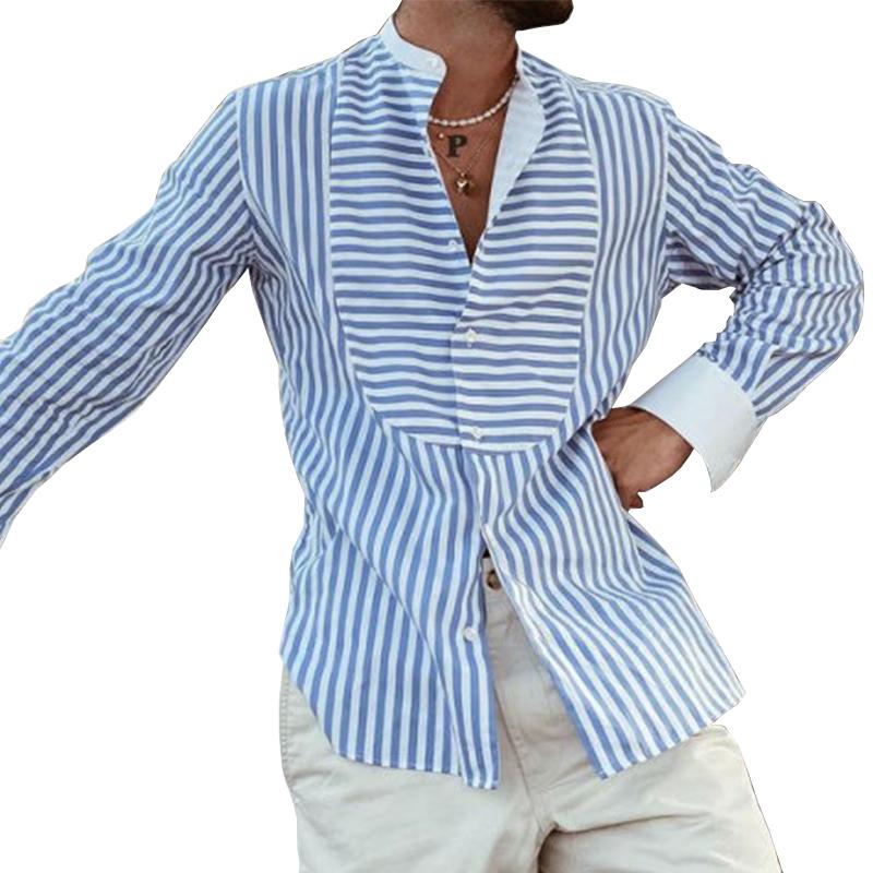 【24-hour shipping】Men's Loose Striped Irregular Stitching Long Sleeve Shirt 50854849M