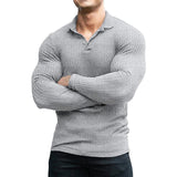 Men's Lapel Solid Striped Sports Fitness T-shirt 93075652Z