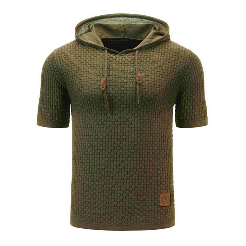 Men's Casual Hooded Knit Short Sleeve T-Shirt 79682427M