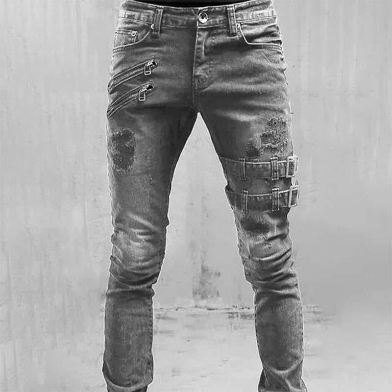 Men's Fashion Washed Zipper Denim Penny Jeans 52793803M
