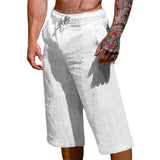 Men's Linen Cotton Breathable Cropped Pants Sports Casual Shorts 10945944X