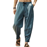 Men's Loose Cotton Linen Solid Color Drawstring Pants 26608017Y