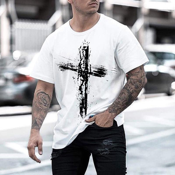 Men's Loose Cross Print Short Sleeve T-Shirt 65864583X