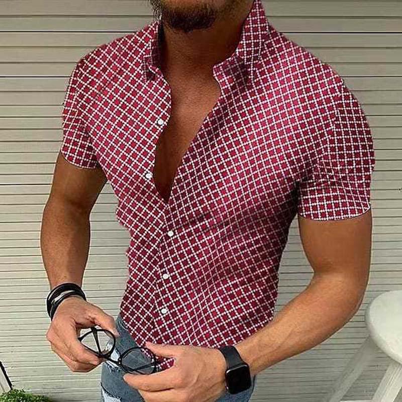 Camisa informal de manga corta con solapa estampada para hombre 81613045M