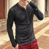 Men's Distressed Vintage Style V-neck Long Sleeve T-Shirt 70724462X