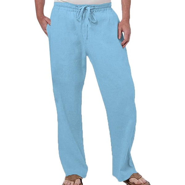Men's Casual Linen Solid Elastic Tether Straight Leg Pants 11741319Y