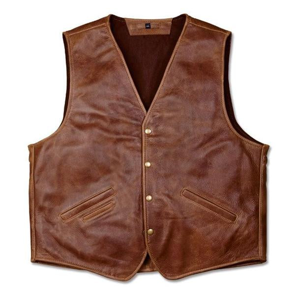 Mens Vintage V-Neck Leather Vest Brown / M Vests