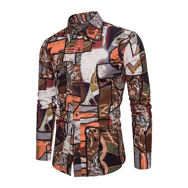 Camicia a maniche lunghe slim con stampa etnica vintage da uomo 52004520M