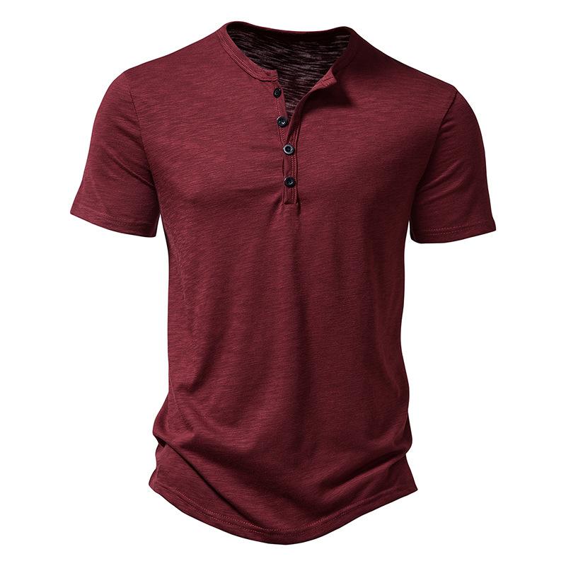 Men's Slub Cotton Henley Collar Short Sleeve T-shirt 84671002Z