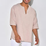 Men's Loose Solid Color Half Sleeve Shirt 04333211Y