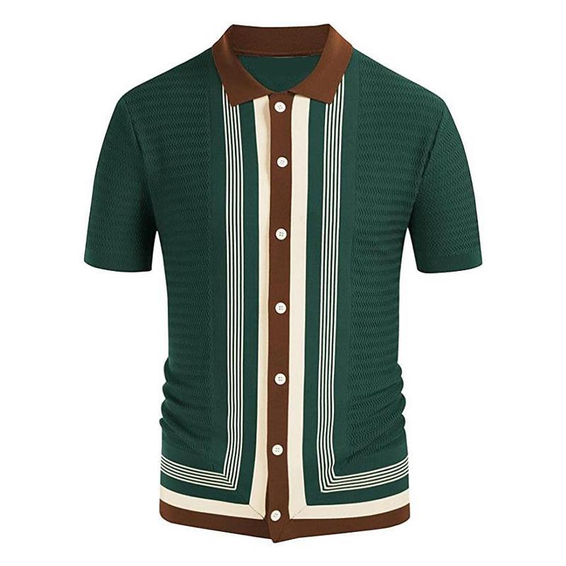 Men's Striped Lapel Knit Short Sleeve Polo Shirt 31039511X