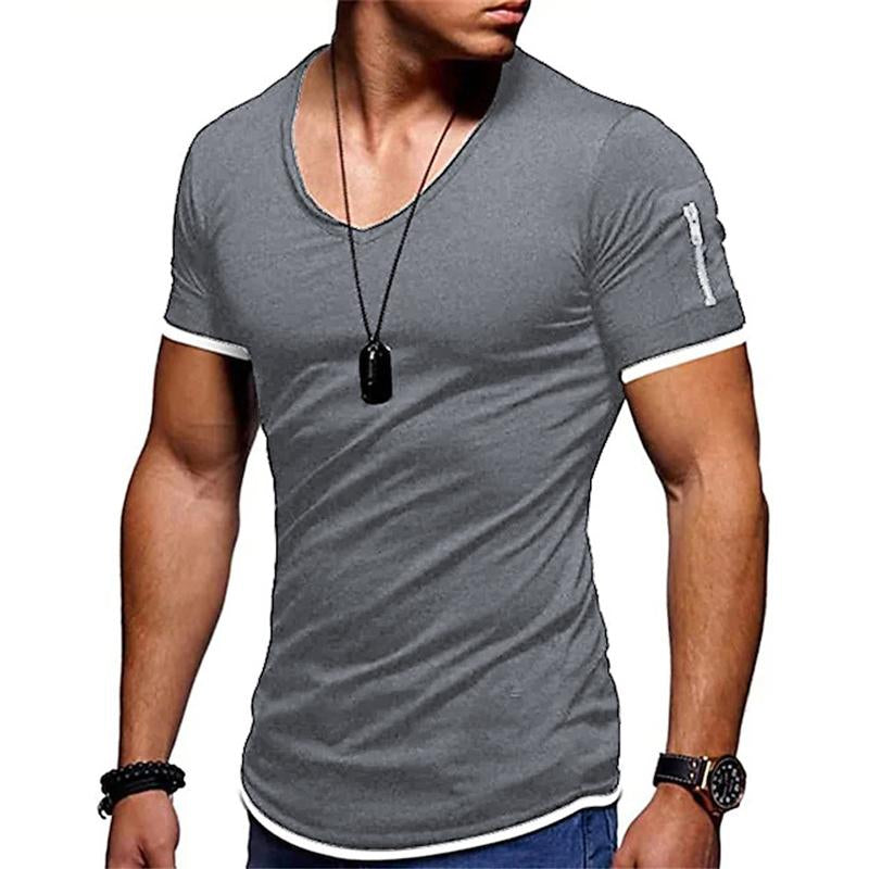 Men's Casual Solid Color V-Neck Short-Sleeved T-Shirt 11405190Y